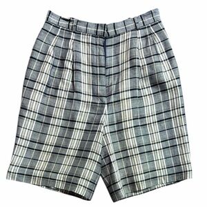 JH Collectibles Women Sz 10 Linen Gray White Plaid Wide Leg High-Waisted Shorts